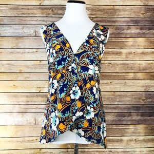 Zara Woman Floral Draped V Neck/Back Tank Top
